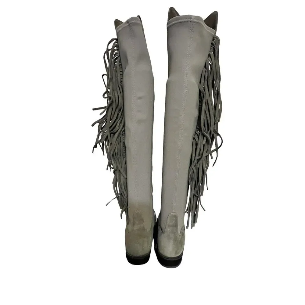 Stuart Weitzman •6• Mane Fringe Over the Knee Taupe Beige Suede 50/50 Boots NEW